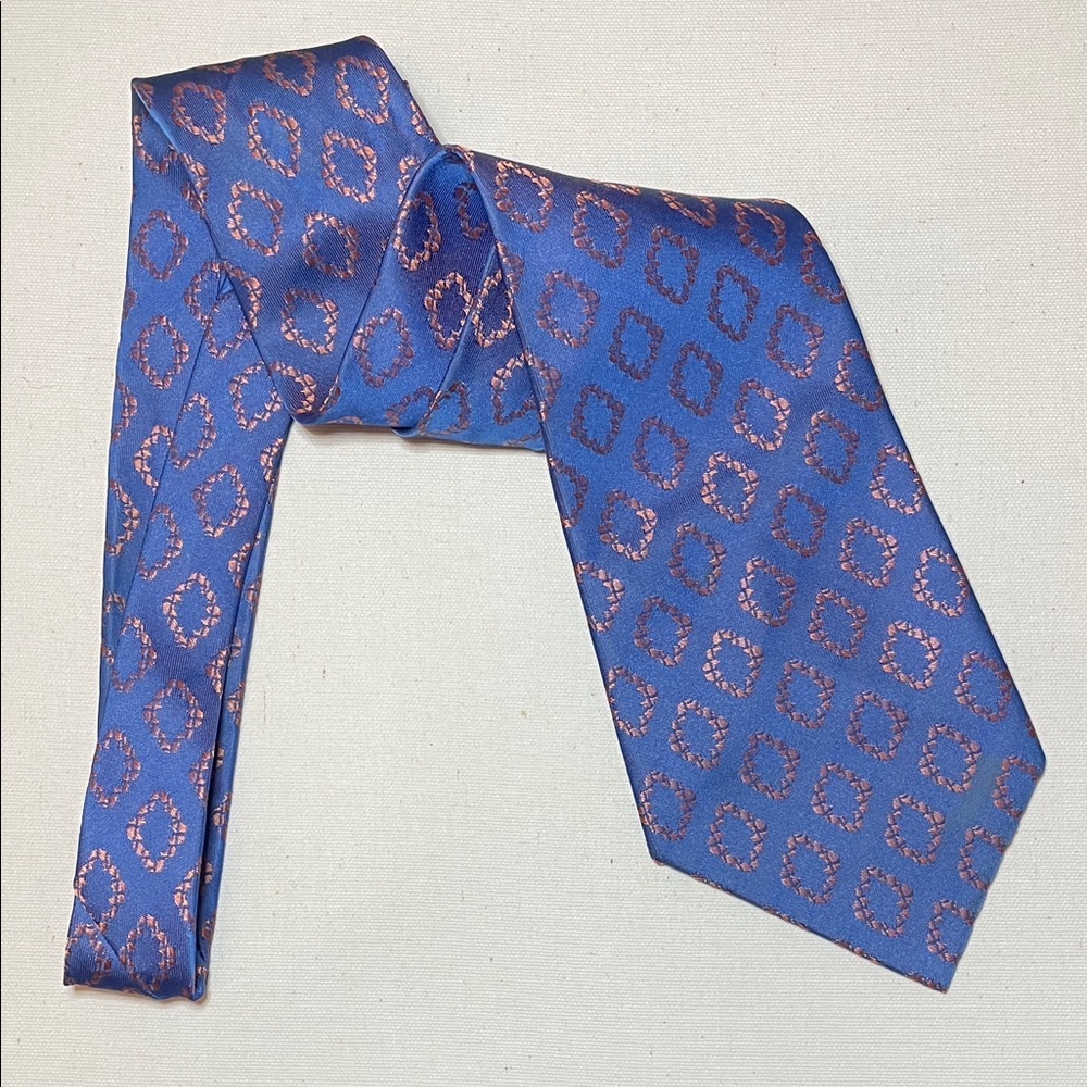 Vintage FRUIT OF THE LOOM Blue & Pink Graphic Patterned Tie Preppy Office